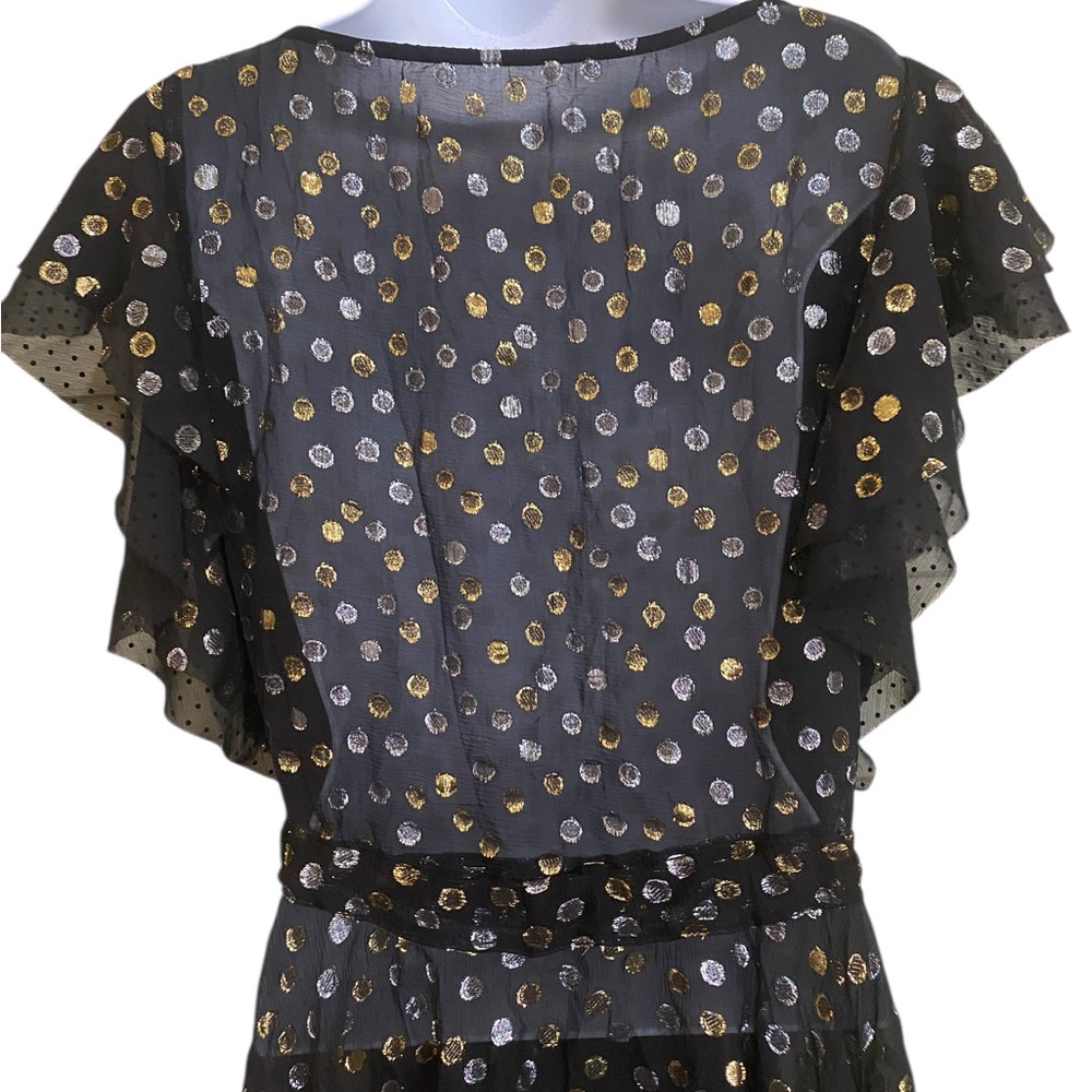 Y2K Sheer Dress Whimsigoth Women SZ Large Embroidered Metallic Dots Dark Fairy - Picture 9 of 14